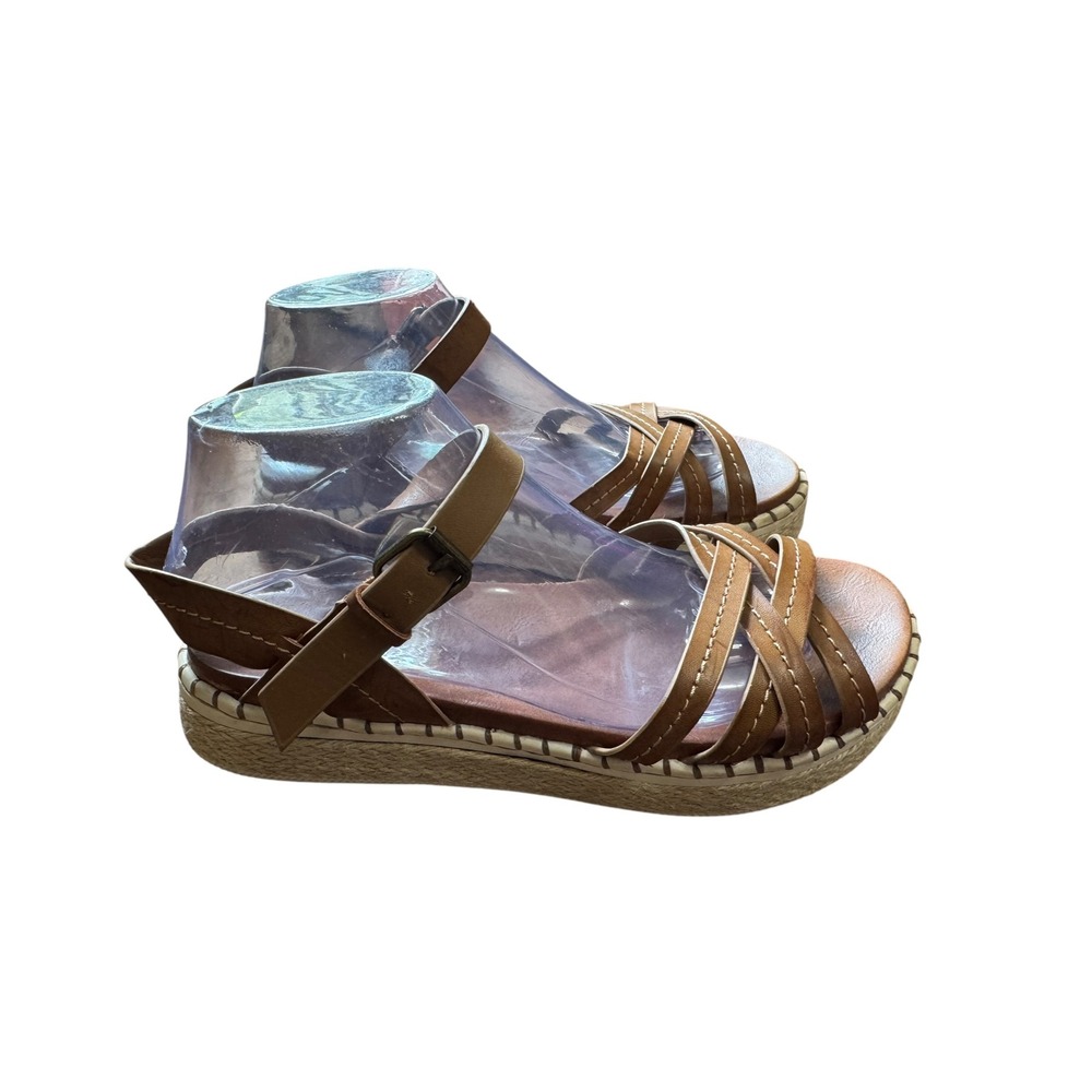 MIA Strappy Platform Sandals Womens 9 Brown Excellent Espadrille Buckle Ankle